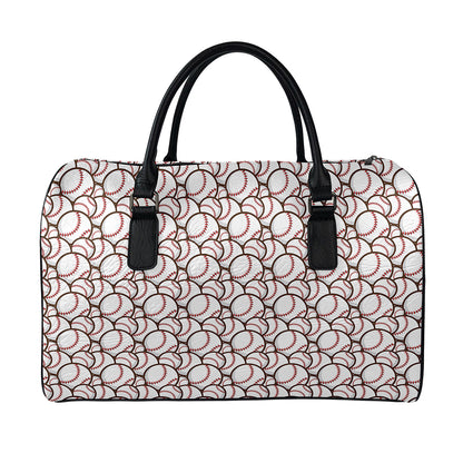 Baseballs Pattern Print Leather Duffle Bag