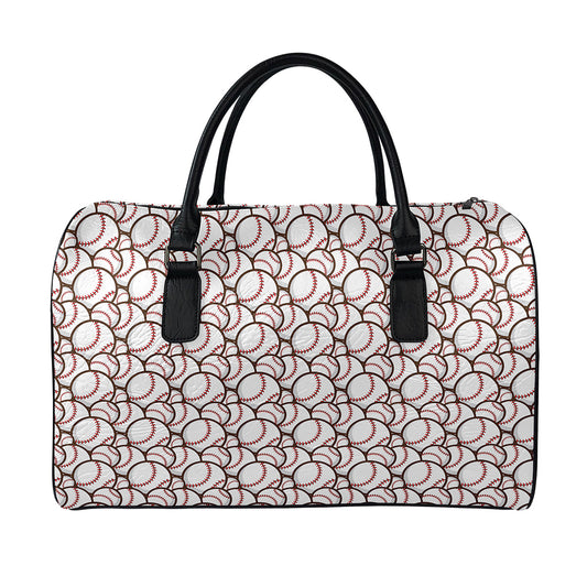 Baseballs Pattern Print Leather Duffle Bag
