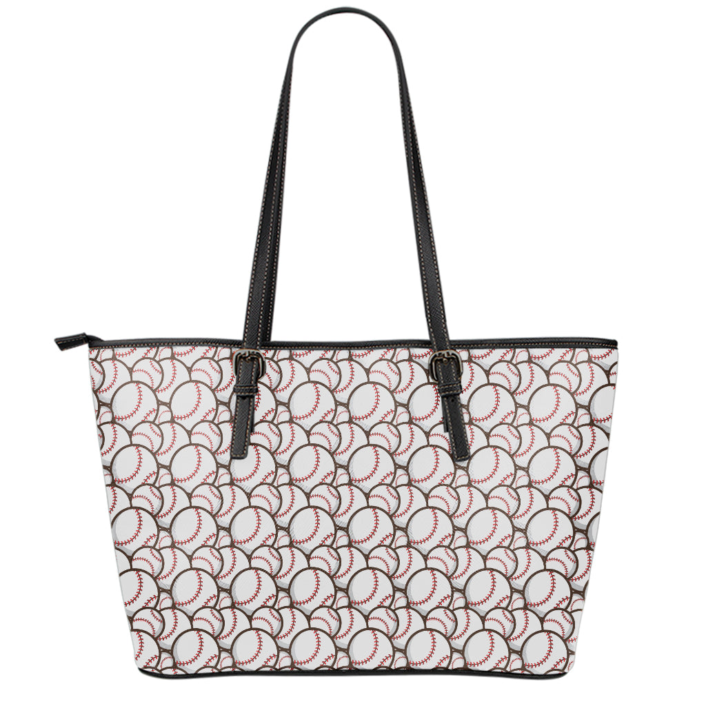 Baseballs Pattern Print Leather Tote Bag