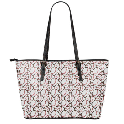 Baseballs Pattern Print Leather Tote Bag