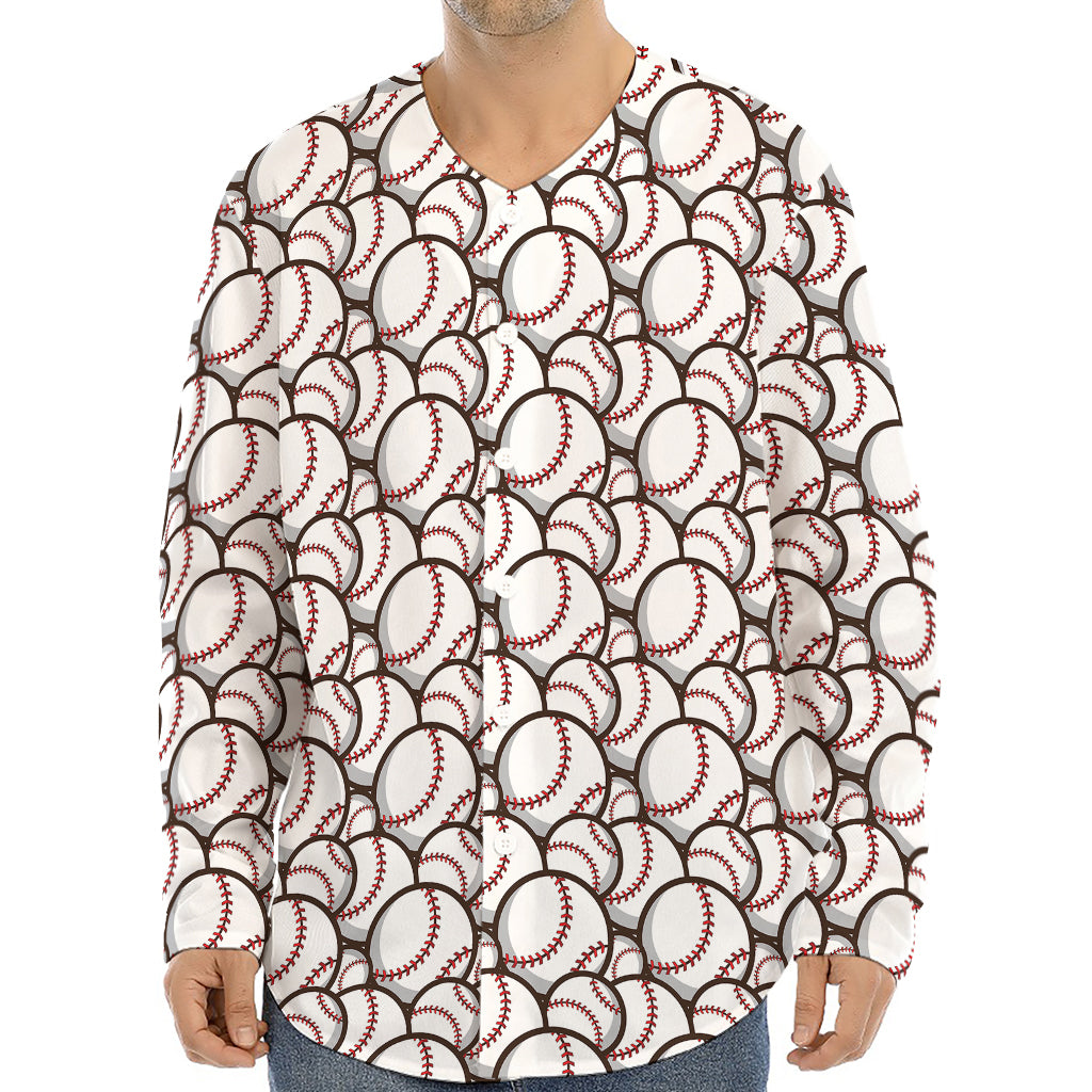 Baseballs Pattern Print Long Sleeve Baseball Jersey