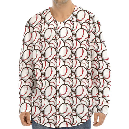 Baseballs Pattern Print Long Sleeve Baseball Jersey