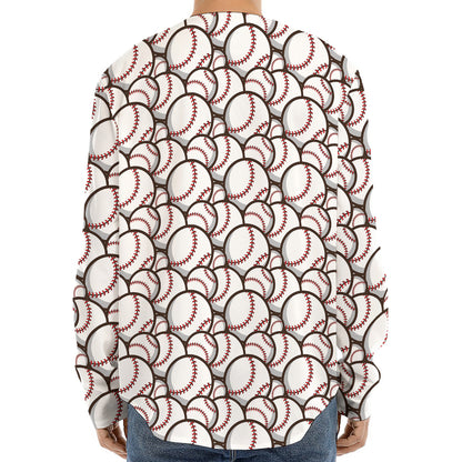 Baseballs Pattern Print Long Sleeve Baseball Jersey