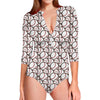 Baseballs Pattern Print Long Sleeve Swimsuit