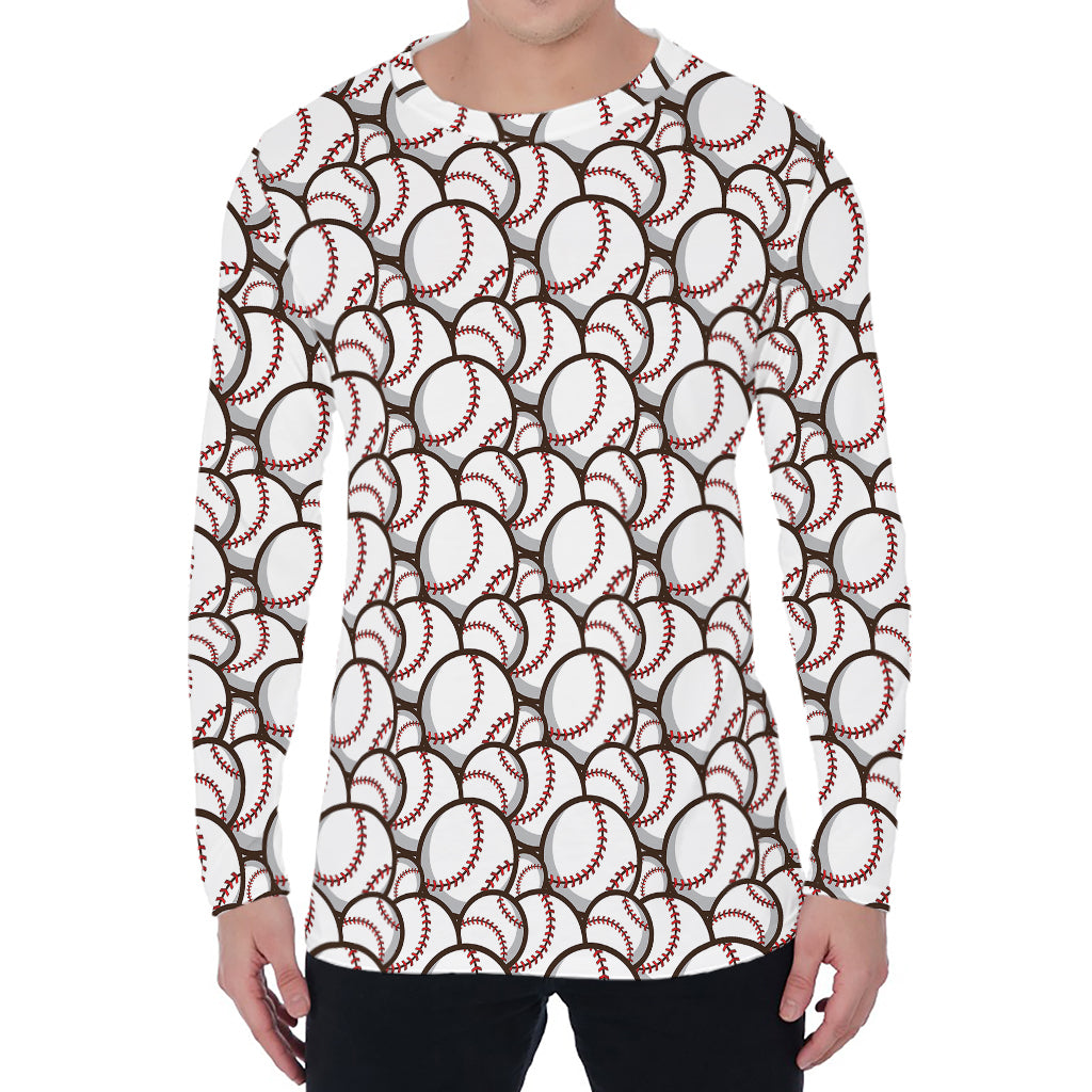 Baseballs Pattern Print Men's Long Sleeve T-Shirt