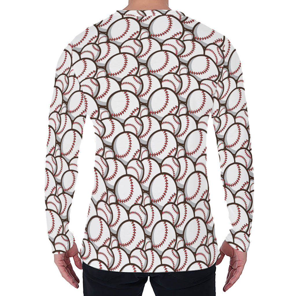 Baseballs Pattern Print Men's Long Sleeve T-Shirt