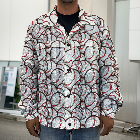 Baseballs Pattern Print Men's Shirt Jacket