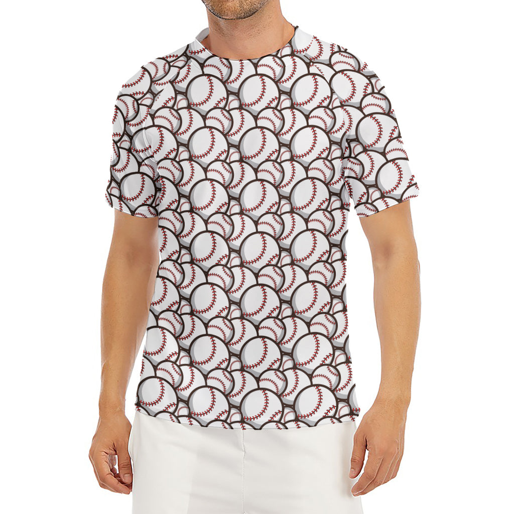 Baseballs Pattern Print Men's Short Sleeve Rash Guard