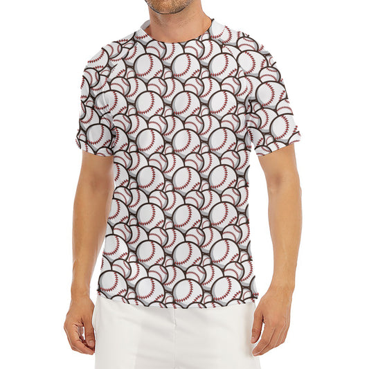 Baseballs Pattern Print Men's Short Sleeve Rash Guard