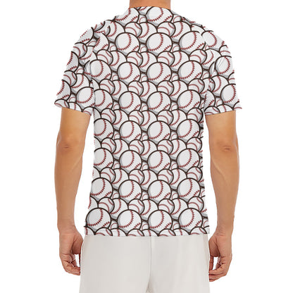 Baseballs Pattern Print Men's Short Sleeve Rash Guard