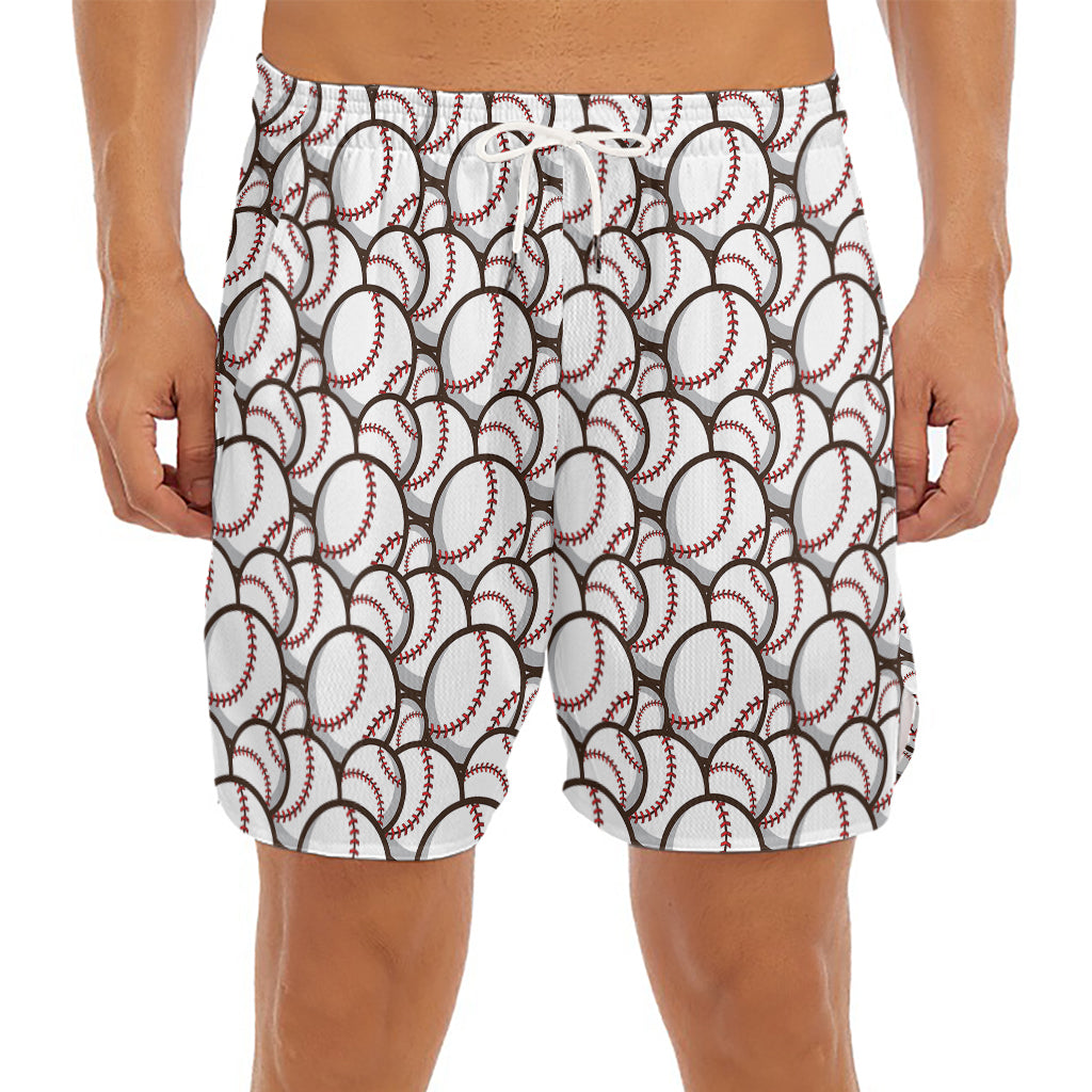 Baseballs Pattern Print Men's Split Running Shorts