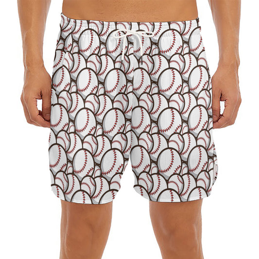Baseballs Pattern Print Men's Split Running Shorts