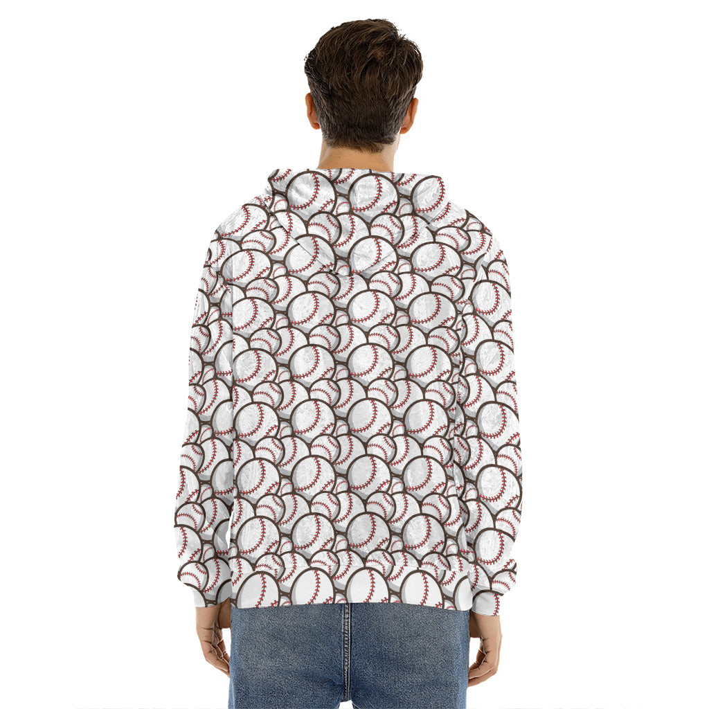 Baseballs Pattern Print Men's Velvet Pullover Hoodie