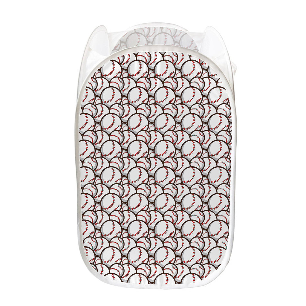 Baseballs Pattern Print Mesh Laundry Hamper