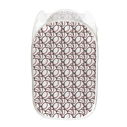 Baseballs Pattern Print Mesh Laundry Hamper