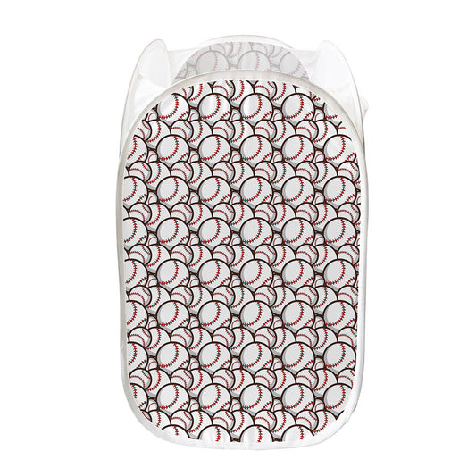 Baseballs Pattern Print Mesh Laundry Hamper
