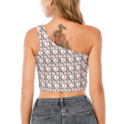 Baseballs Pattern Print One Shoulder Crop Top