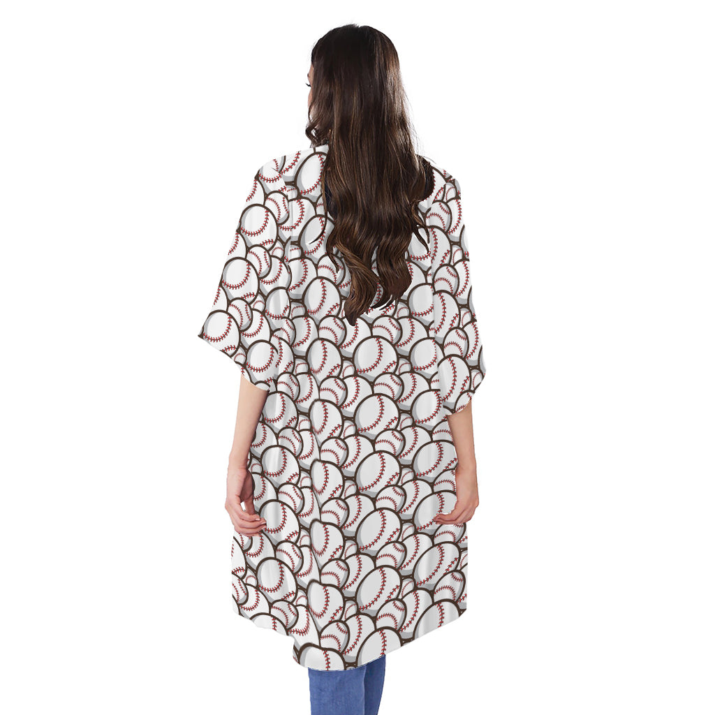 Baseballs Pattern Print Open Front Beach Cover Up