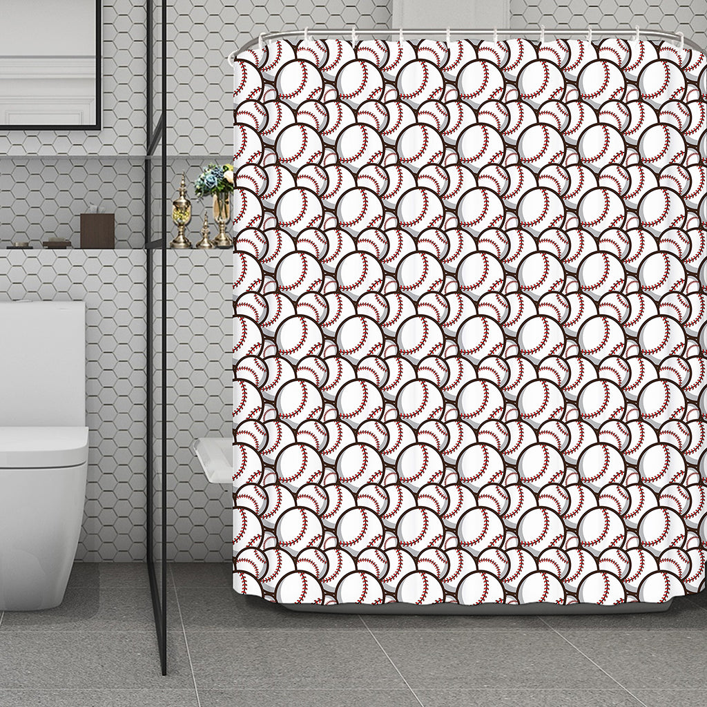 Baseballs Pattern Print Polyester Shower Curtain