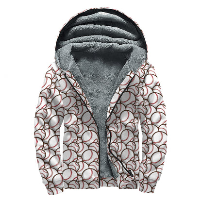 Baseballs Pattern Print Sherpa Lined Zip Up Hoodie