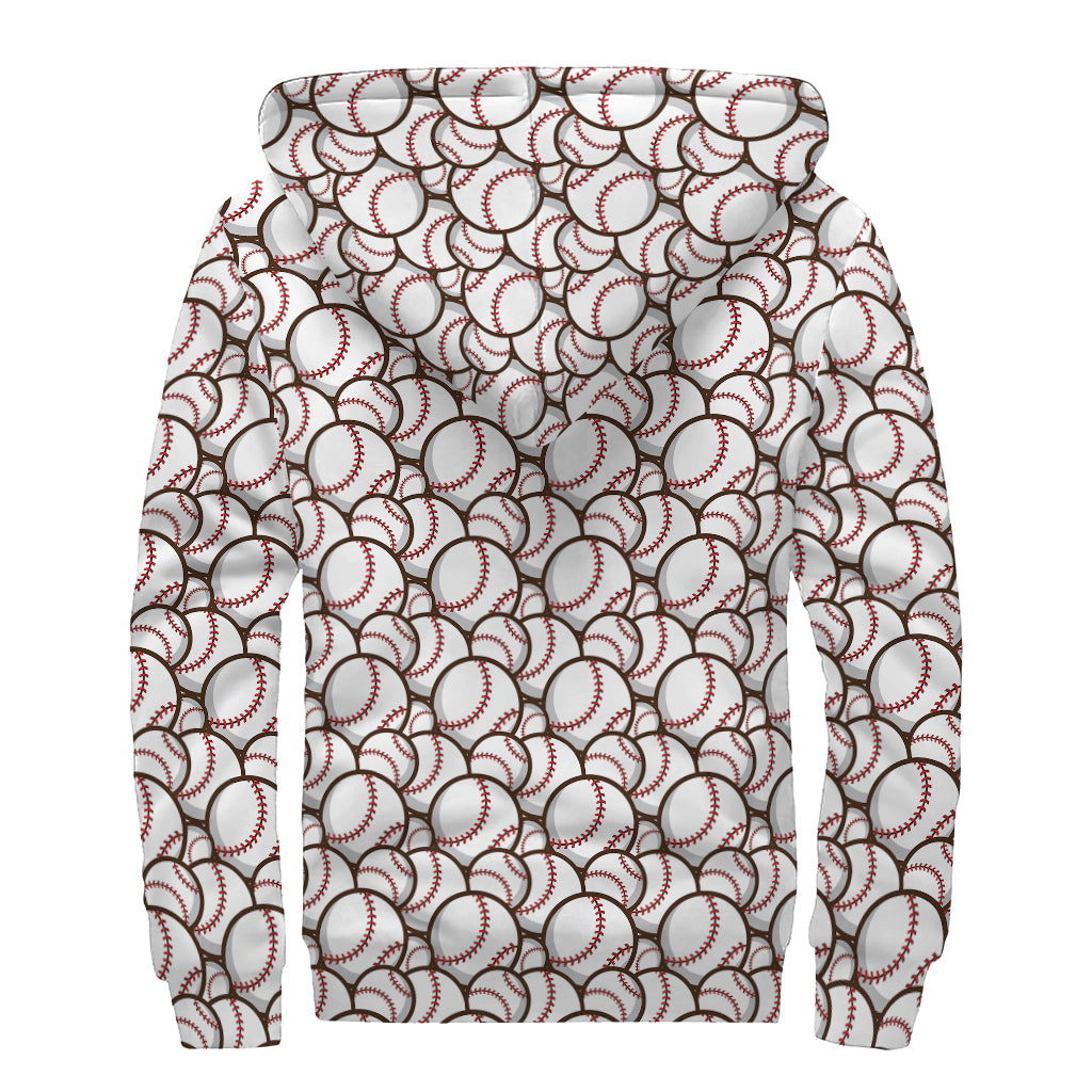 Baseballs Pattern Print Sherpa Lined Zip Up Hoodie