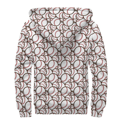 Baseballs Pattern Print Sherpa Lined Zip Up Hoodie