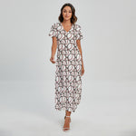 Baseballs Pattern Print Short Sleeve Maxi Dress
