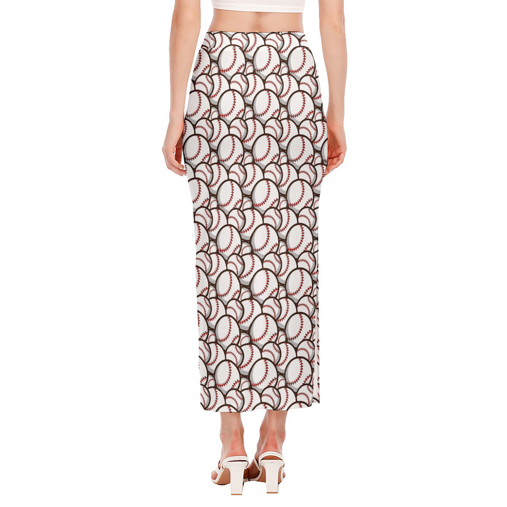 Baseballs Pattern Print Side Slit Maxi Skirt