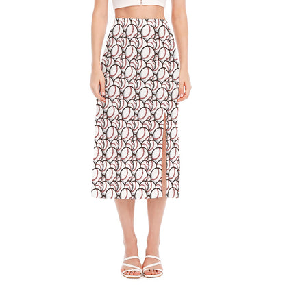 Baseballs Pattern Print Side Slit Midi Skirt