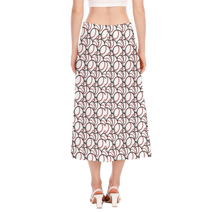 Baseballs Pattern Print Side Slit Midi Skirt