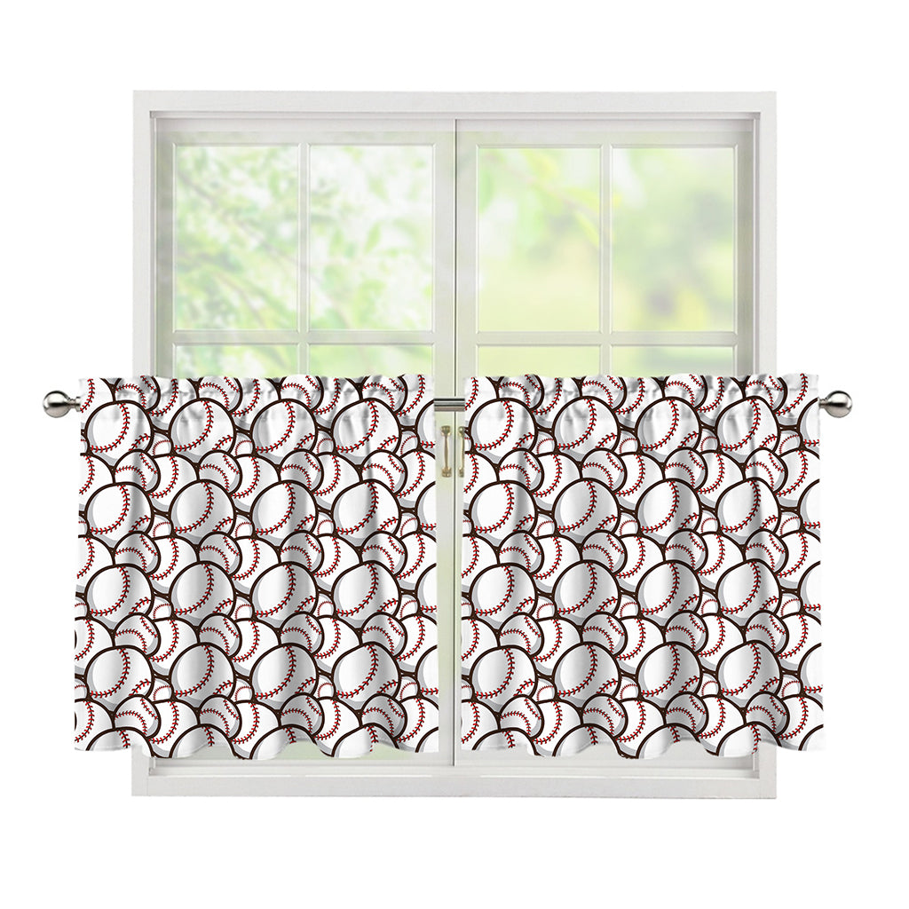 Baseballs Pattern Print Tier Curtains
