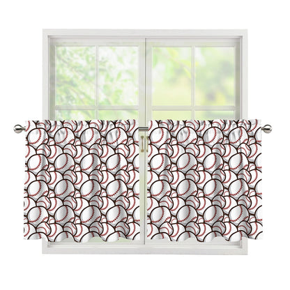 Baseballs Pattern Print Tier Curtains