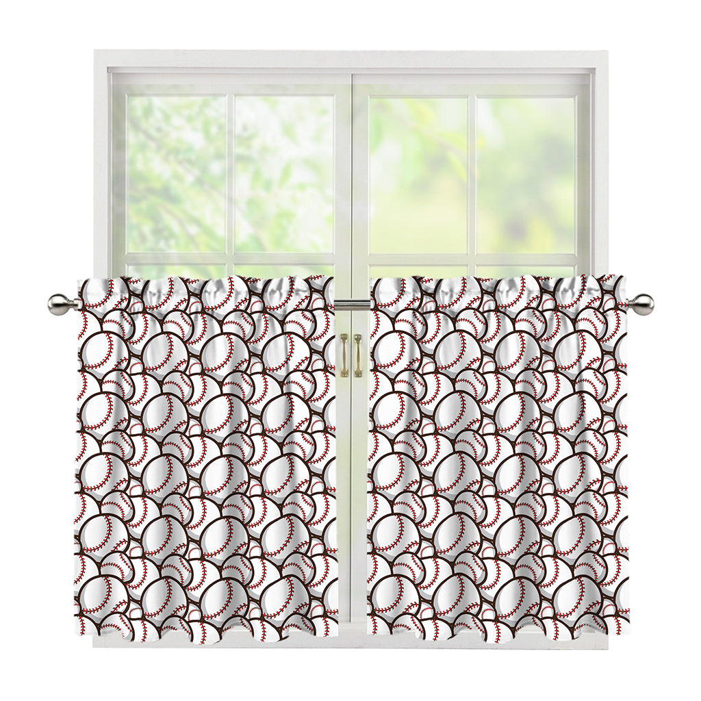 Baseballs Pattern Print Tier Curtains