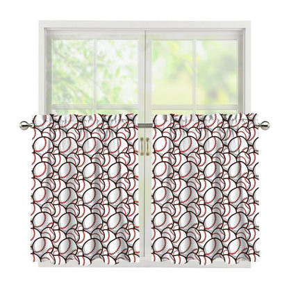 Baseballs Pattern Print Tier Curtains