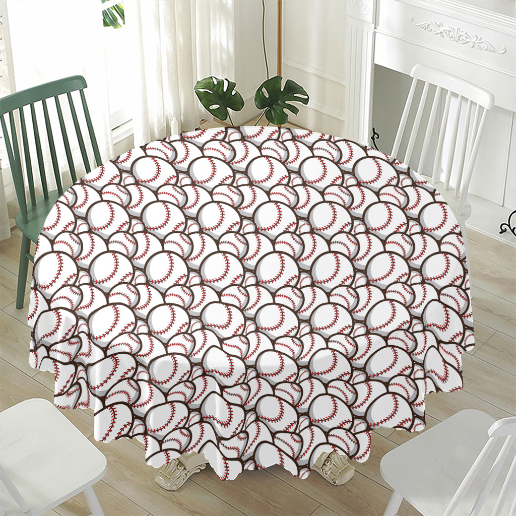 Baseballs Pattern Print Waterproof Round Tablecloth