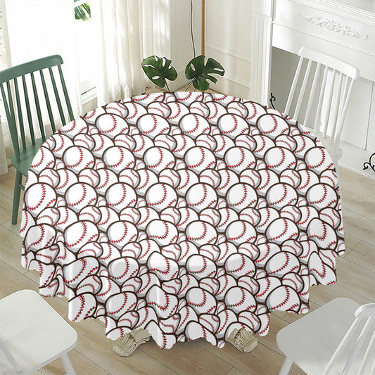 Baseballs Pattern Print Waterproof Round Tablecloth