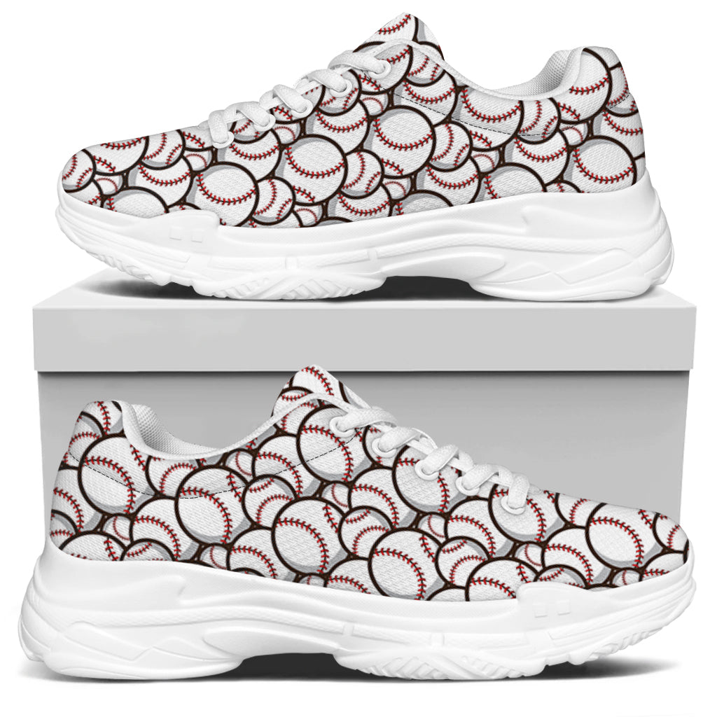 Baseballs Pattern Print White Chunky Shoes