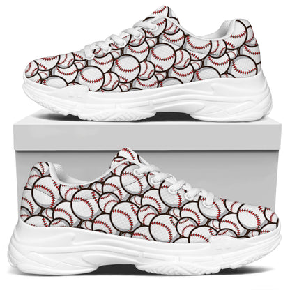 Baseballs Pattern Print White Chunky Shoes