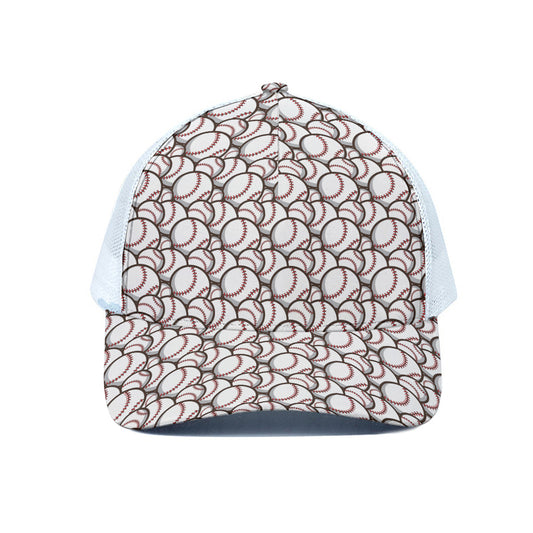 Baseballs Pattern Print White Mesh Trucker Cap