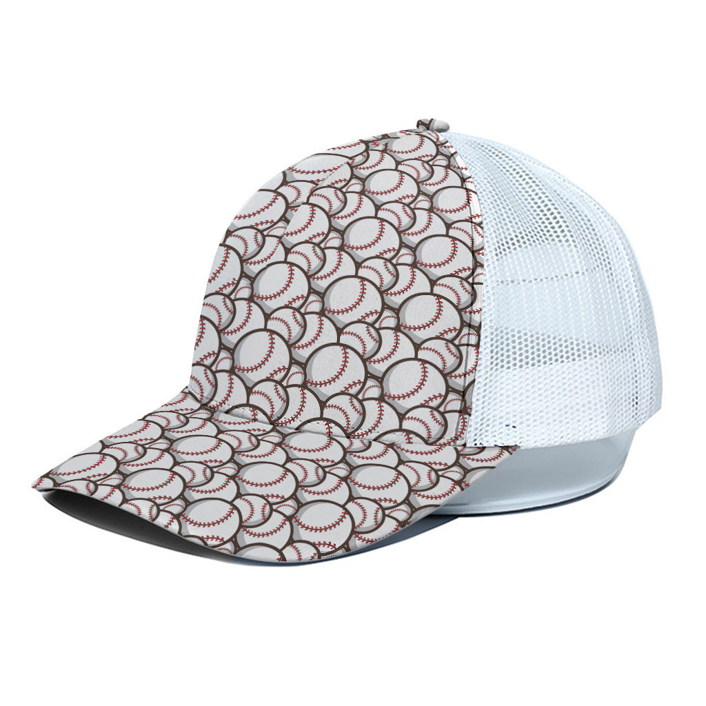 Baseballs Pattern Print White Mesh Trucker Cap