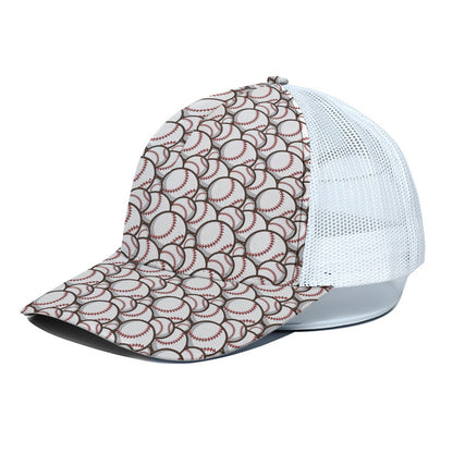 Baseballs Pattern Print White Mesh Trucker Cap