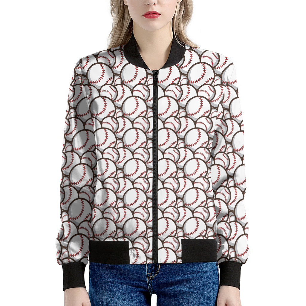 Baseballs Pattern Print Women's Bomber Jacket