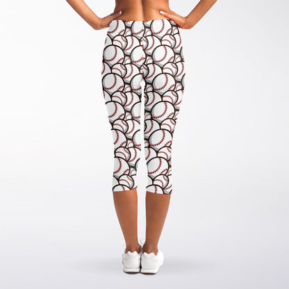 Baseballs Pattern Print Women's Capri Leggings
