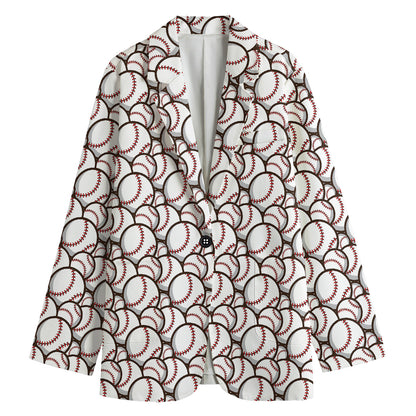 Baseballs Pattern Print Women's Cotton Blazer