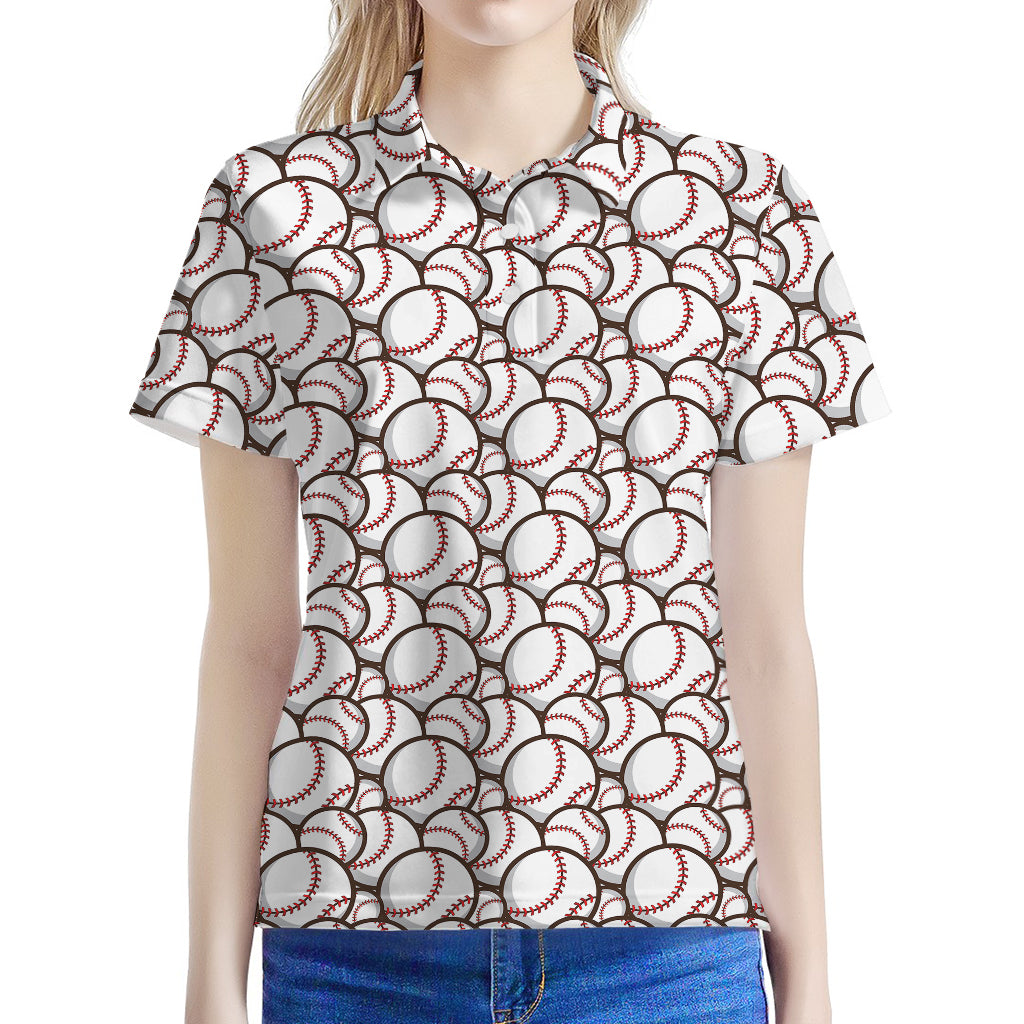 Baseballs Pattern Print Women's Polo Shirt