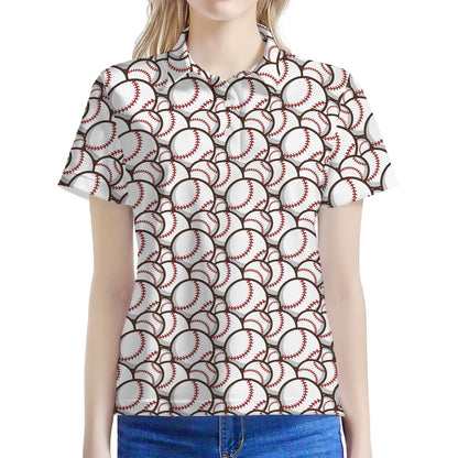 Baseballs Pattern Print Women's Polo Shirt