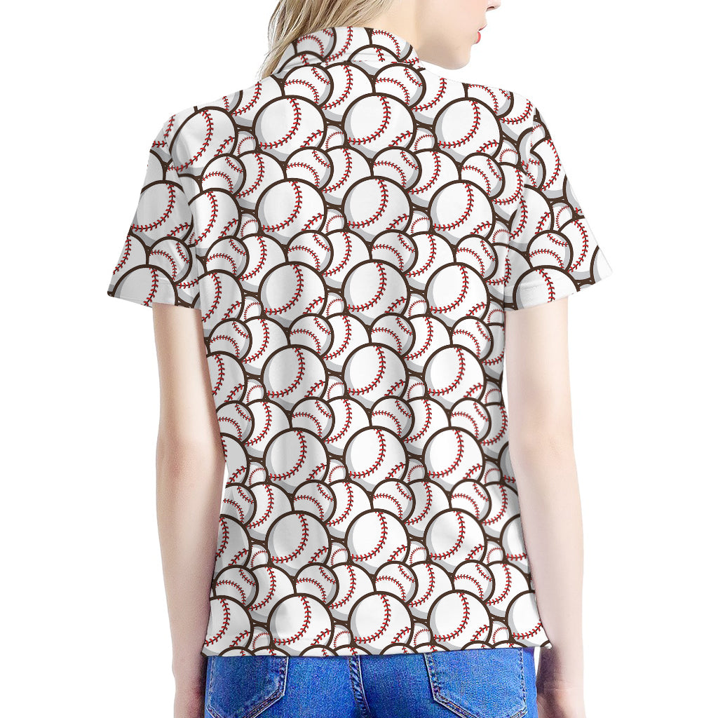 Baseballs Pattern Print Women's Polo Shirt