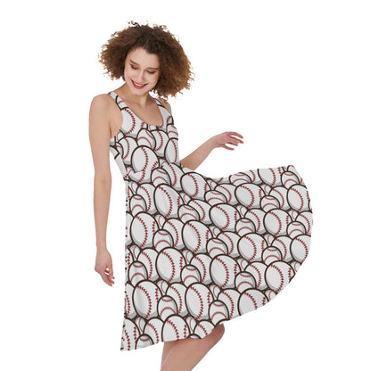 Baseballs Pattern Print Women's Sleeveless Dress