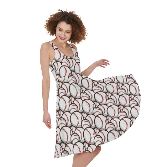 Baseballs Pattern Print Women's Sleeveless Dress