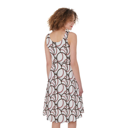 Baseballs Pattern Print Women's Sleeveless Dress